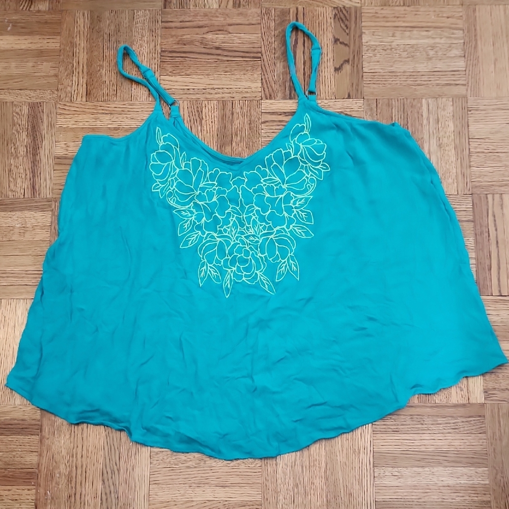 Teal Floral Embroidered Women's Top